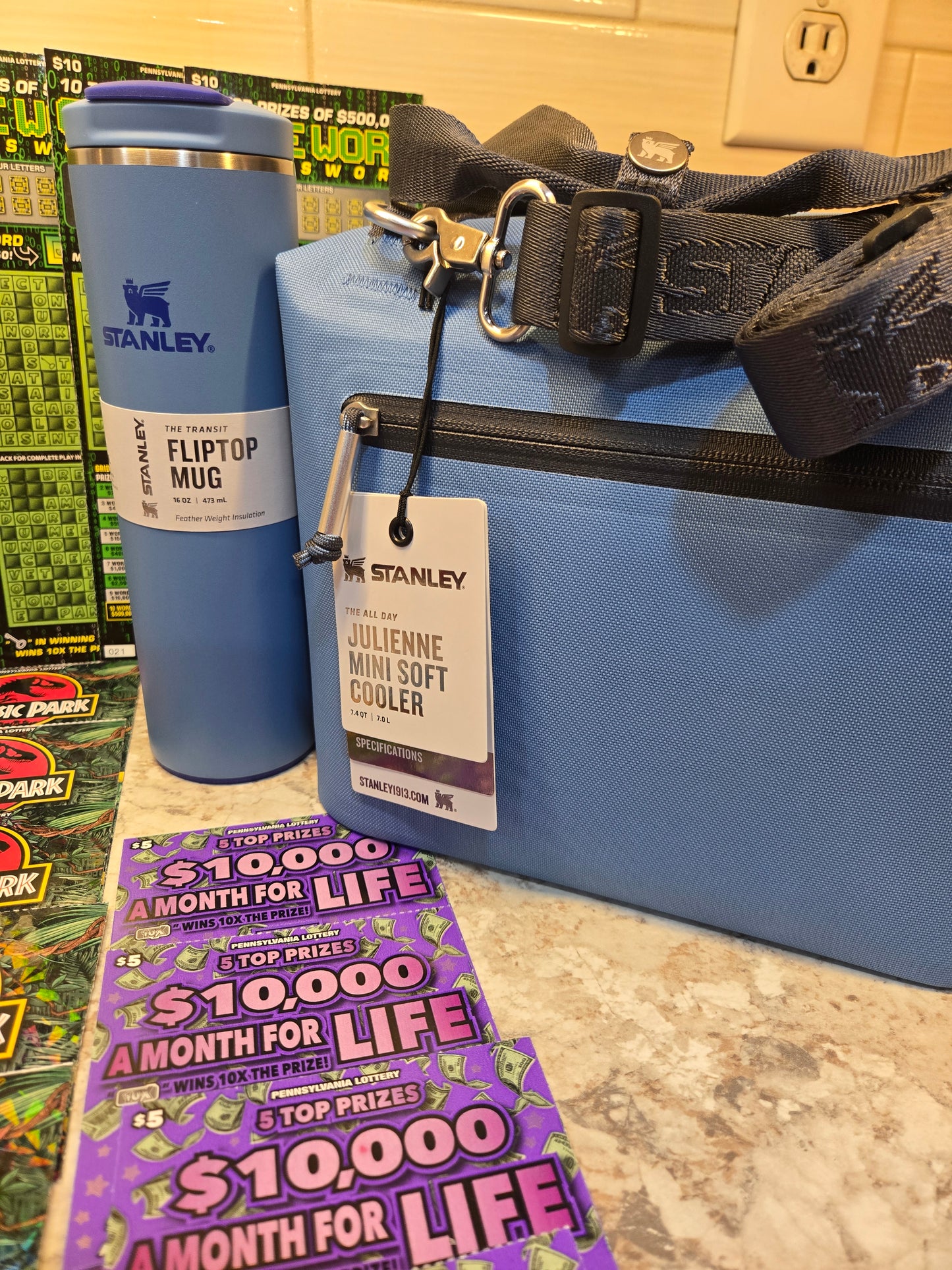 $200 Lotto's & Blue Sky Stanley cooler and cup serial # 20873