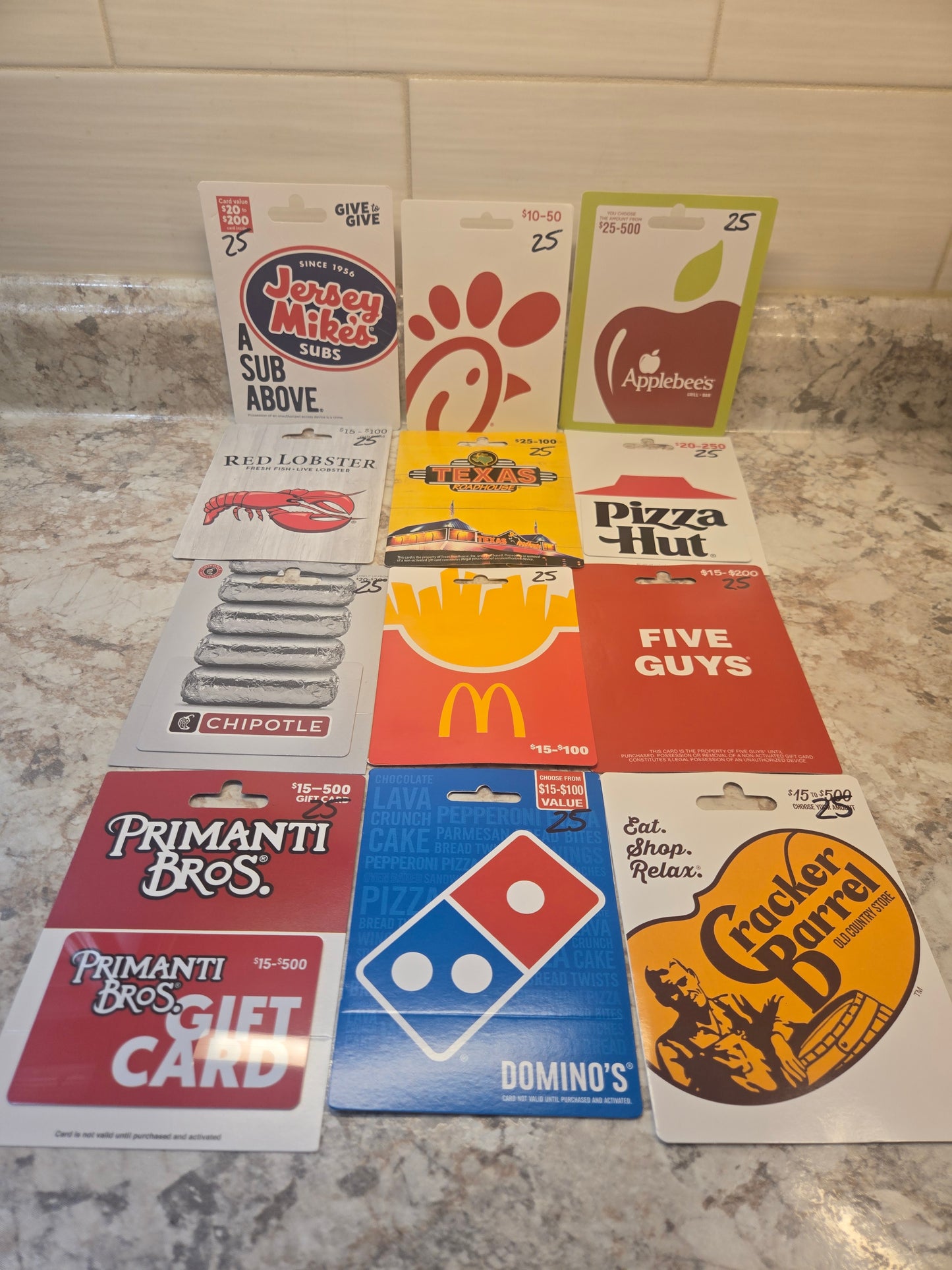$300 Restaurant Gift cards serial # 01567