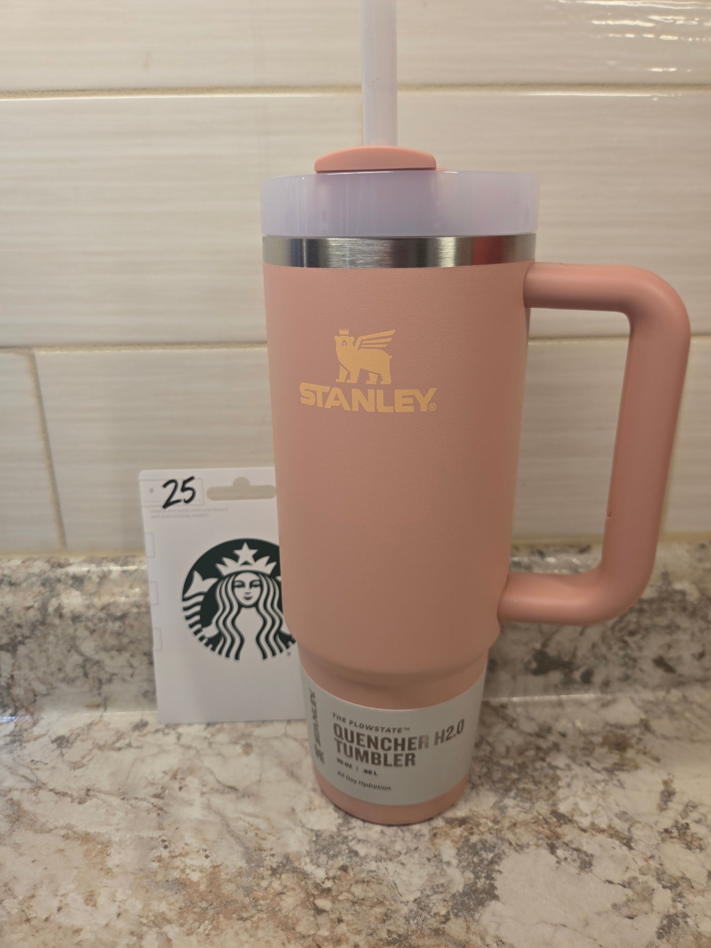 $25 Starbucks & Peach Rose Stanley serial # 46278