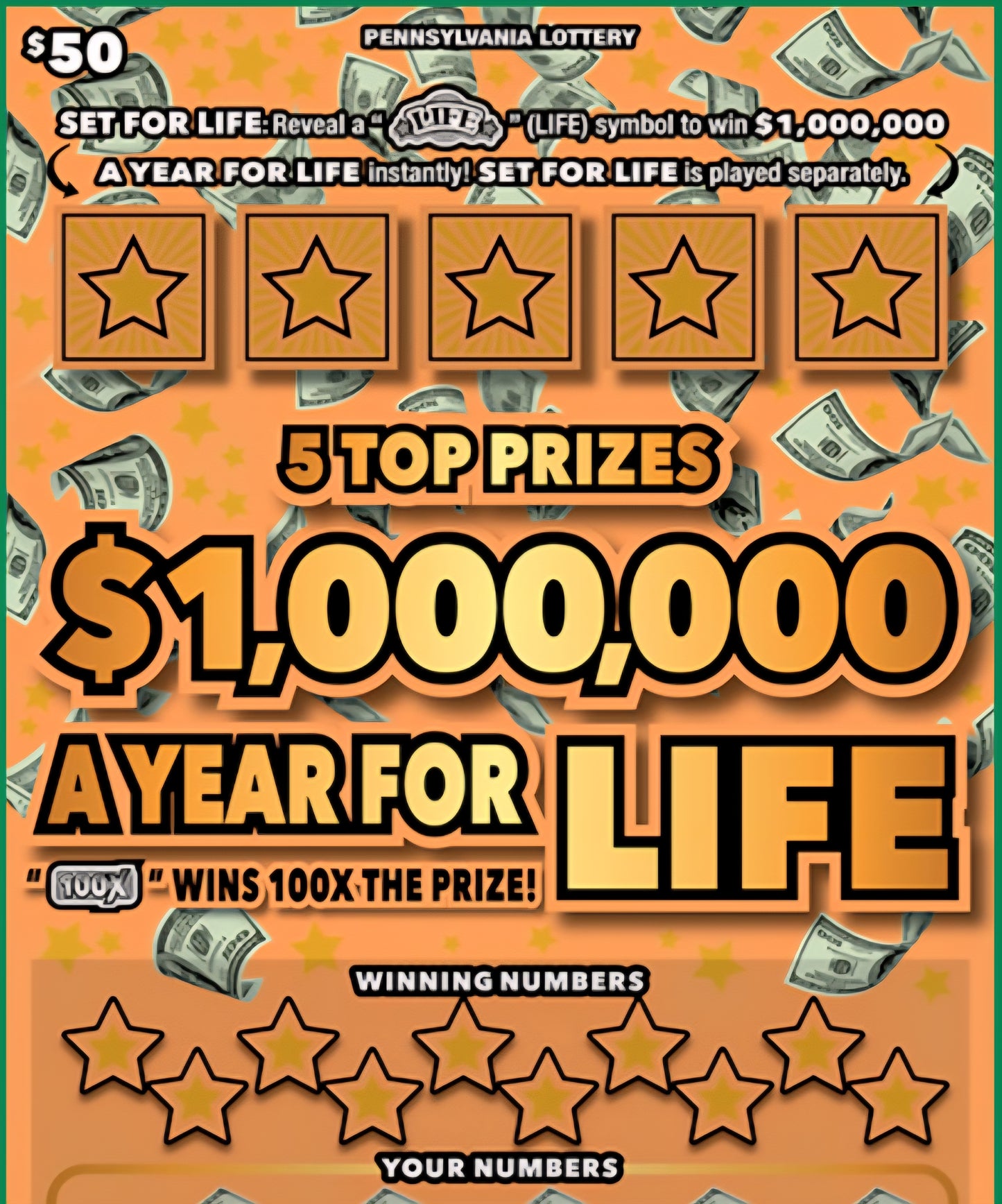 25 $50 1,000,000 a Year for Life Tickets serial # 94845