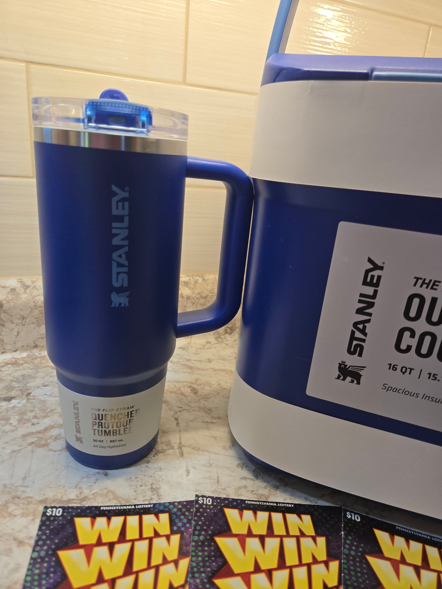 $100 Lotto's & Cobalt Stanley cooler & cup serial # 20844