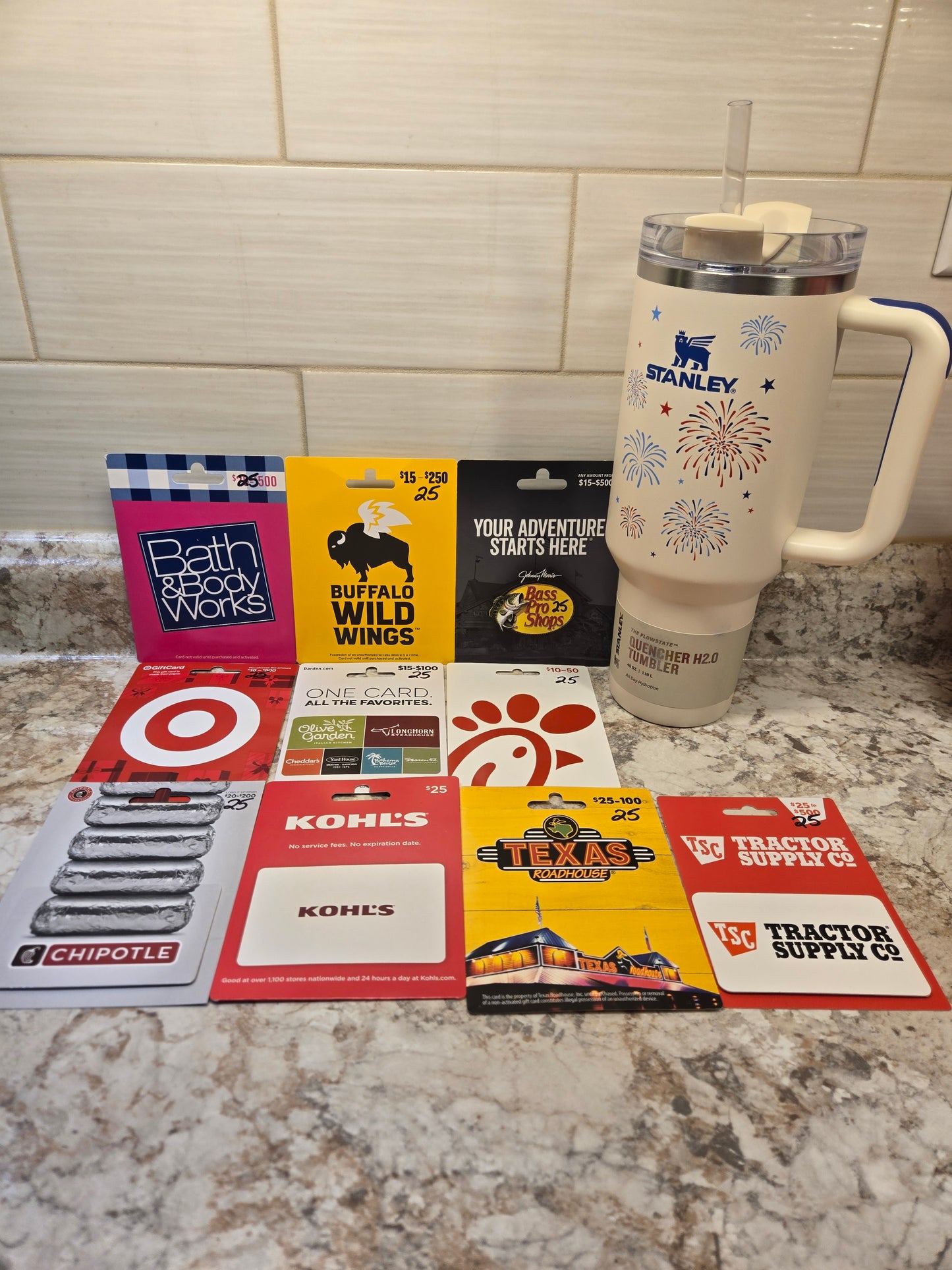 $200 Gift cards and White Fireworks Stanley serial # 20118