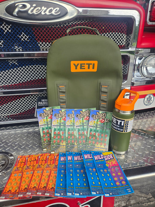 $100 Lotto's & Olive/King Crab Yeti backpack serial # 88959