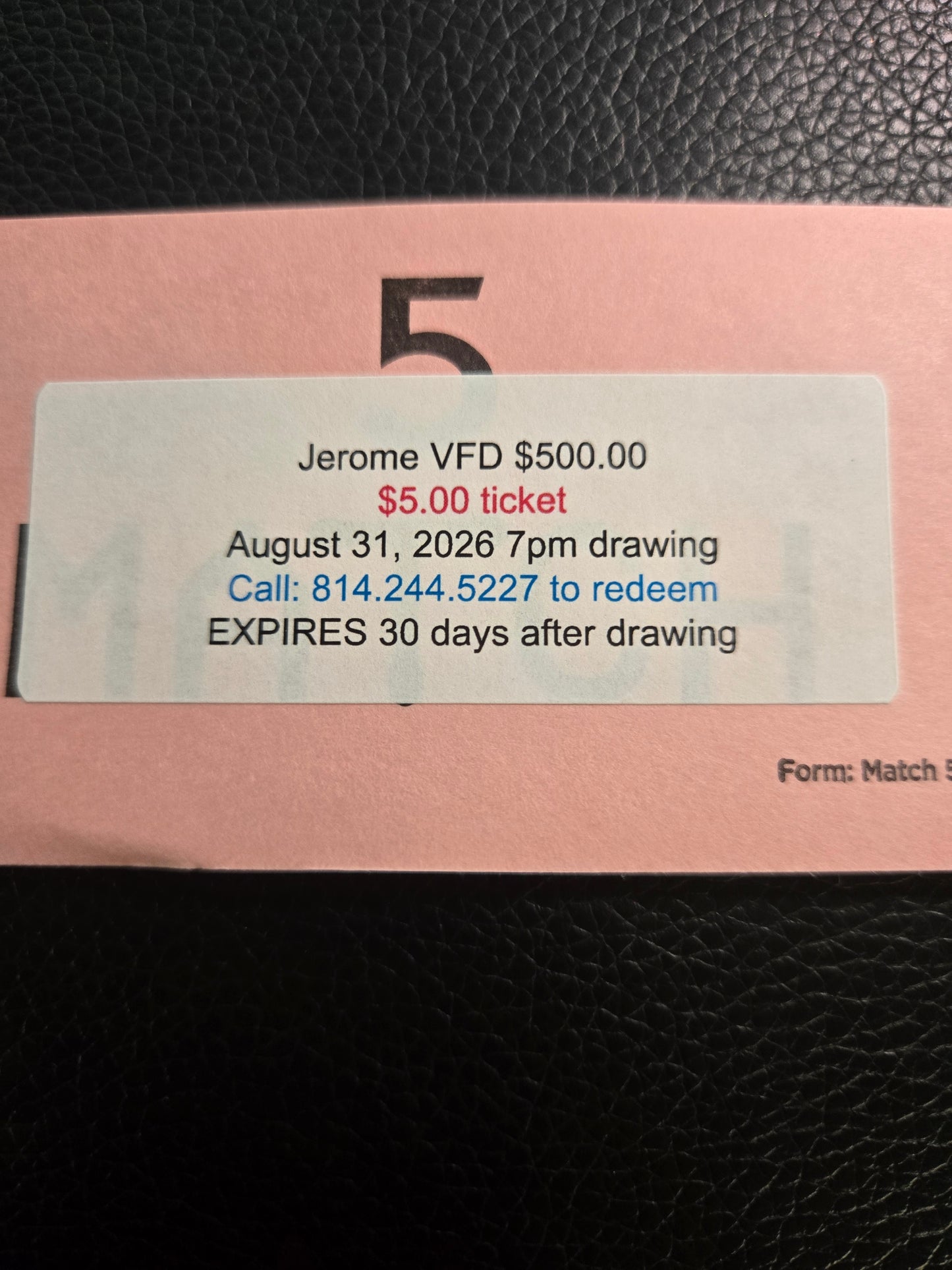 August 2026 Monthly cash tickets. Winner receives $500
