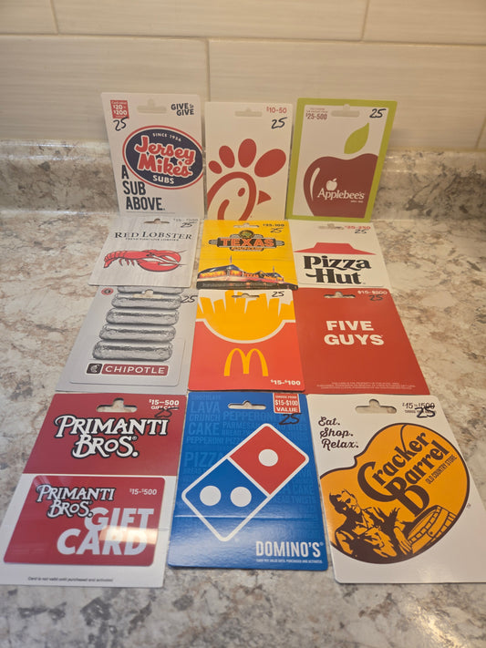 $300 Restaurant Gift cards serial # 01567