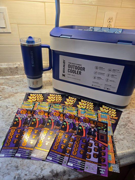 $100 Lotto's & Cobalt Stanley cooler & cup serial # 20844