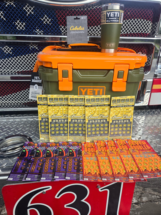 $100 Lotto's, $100 Cabela's, Olive/King Crab Yeti goods serial # 94327