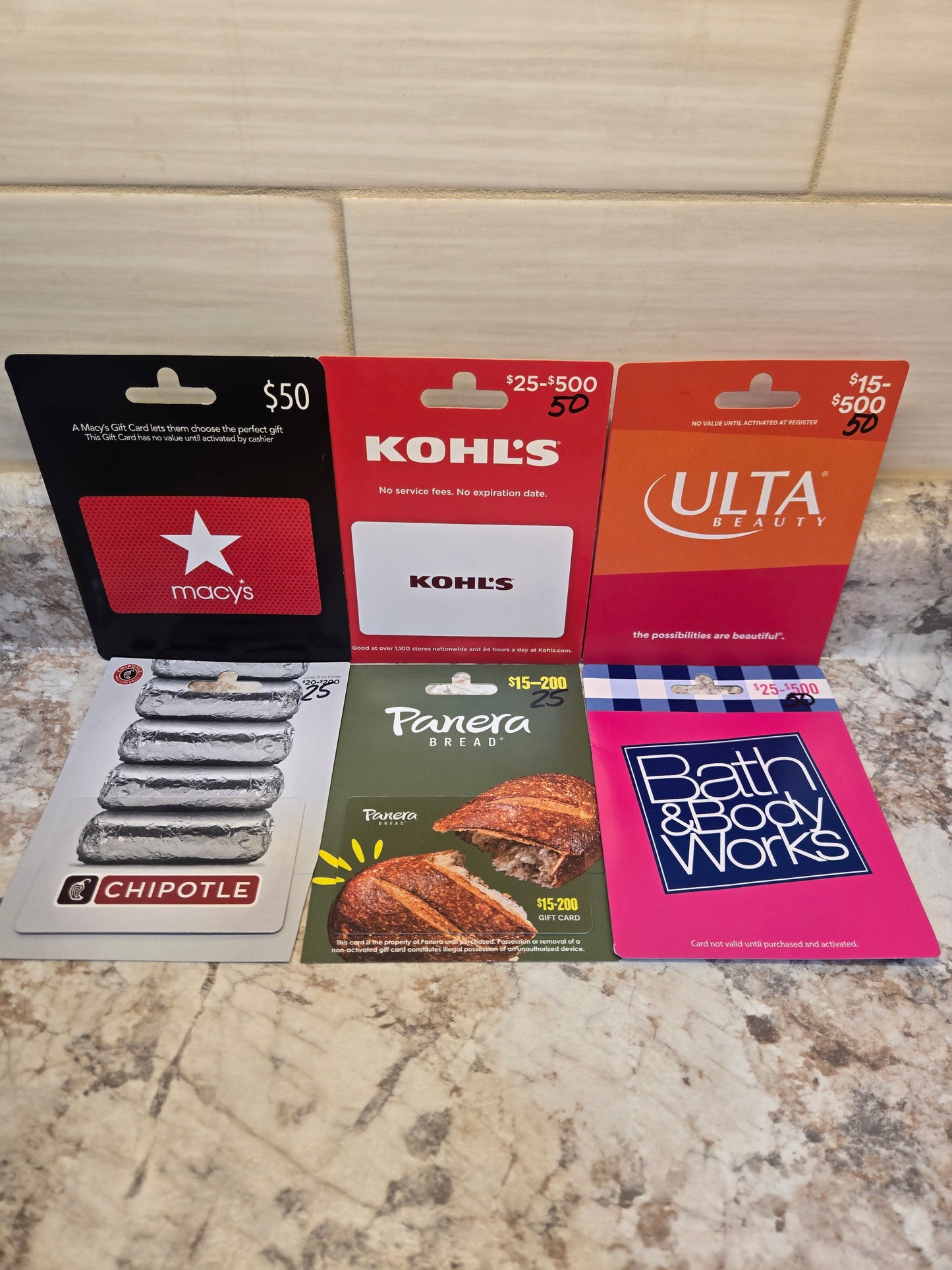 $250 Gift cards serial # 10828
