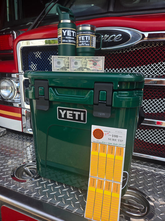 $100 & Green Roadie Yeti cooler and cups serial # 81669