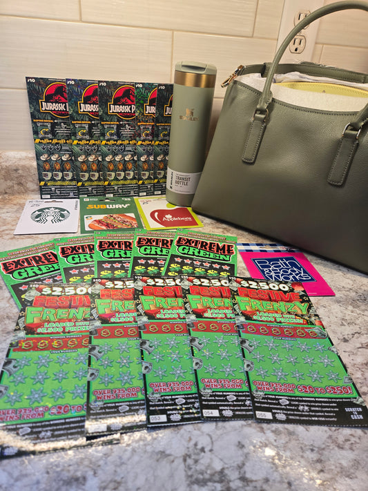 $150 Lotto's, $100 Gift cards, Juniper Stanley, Green Kate Spade purse serial # 14261