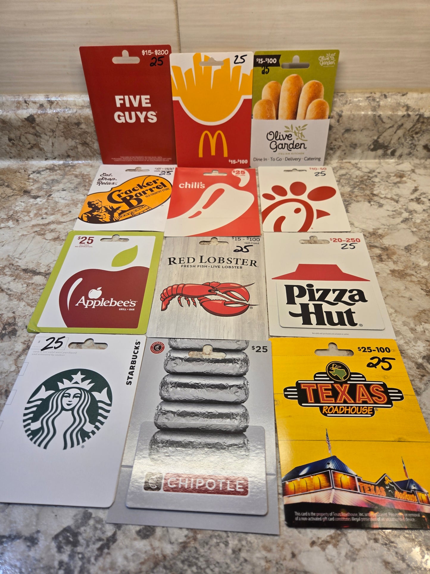 $300 Restaurant gift cards serial # 68560